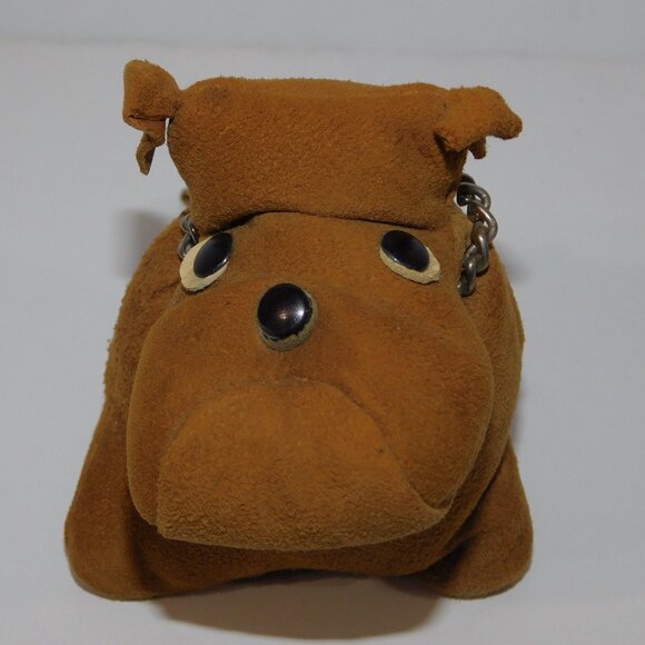 Vintage 70s Sallingboe Denmark stuffed Tan Brown Leather bulldog Dog ** READ - Picture 1 of 9